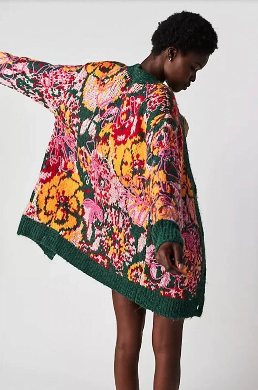 Free People $248 Alexis Floral Cardigan Size XL Oversized Sweater NWT